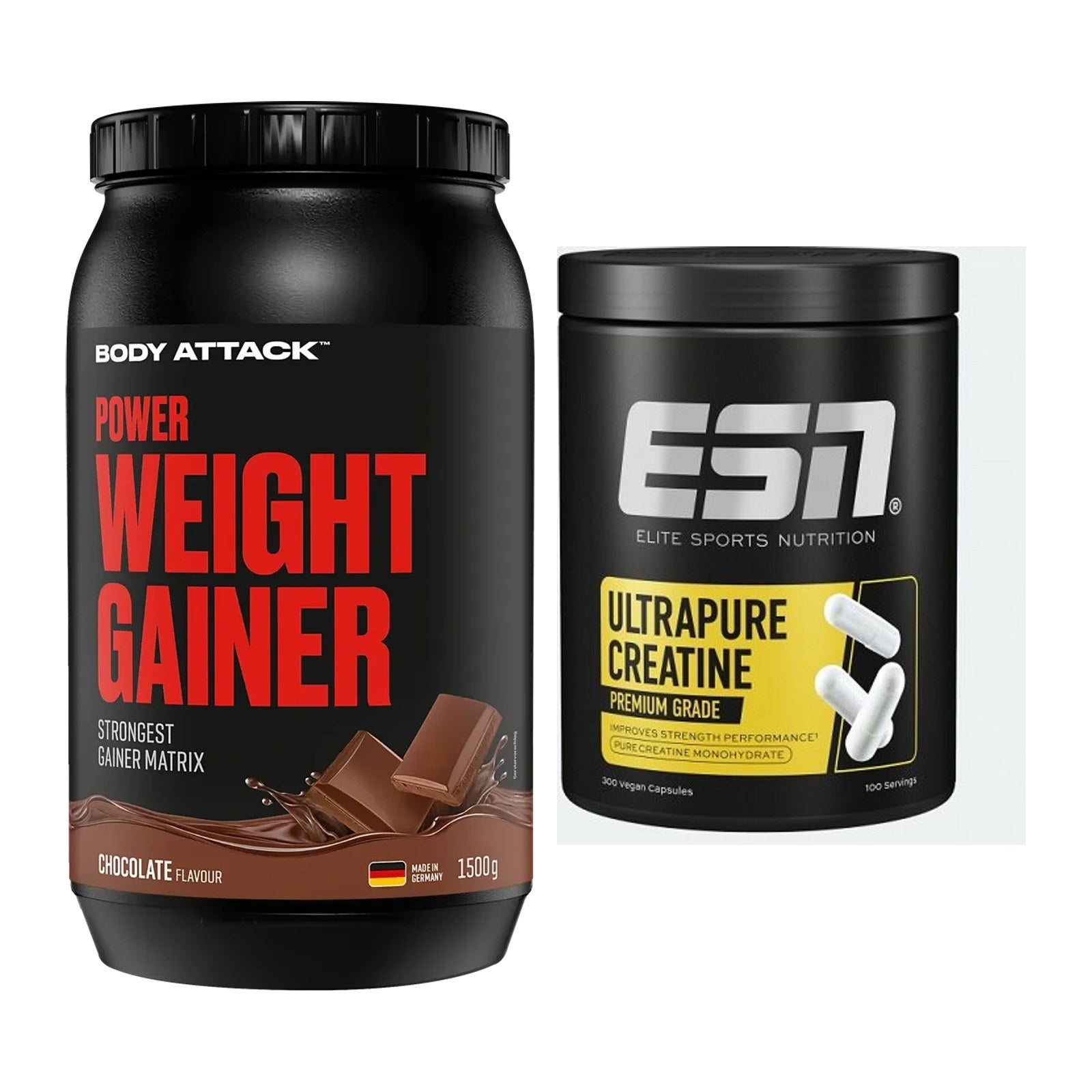 Masseaufbau-Set: Body Attack Power Weight + ESN Ultrapure Creatine – alle enthaltenen Artikel