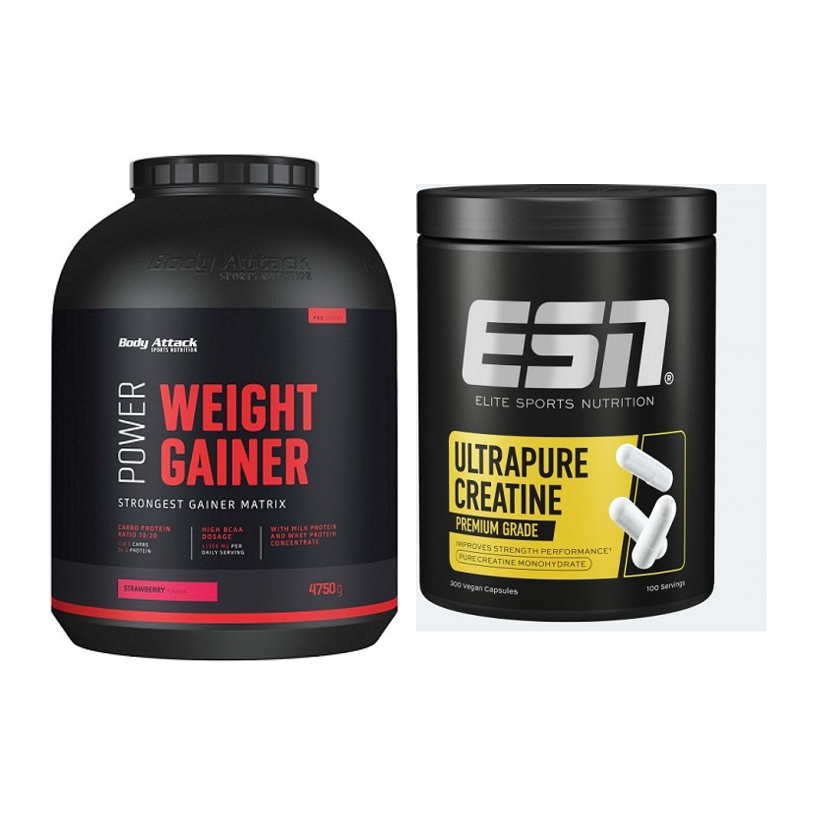 Masseaufbau-Set: Body Attack Power Weight + ESN Ultrapure Creatine – alle enthaltenen Artikel