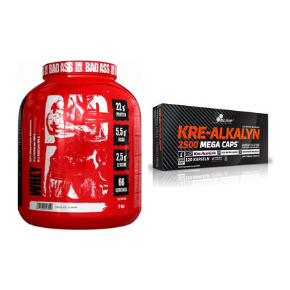Masseaufbau-Set: BAD ASS Whey + Olimp Kre Alkalyn 2500 – alle enthaltenen Artikel