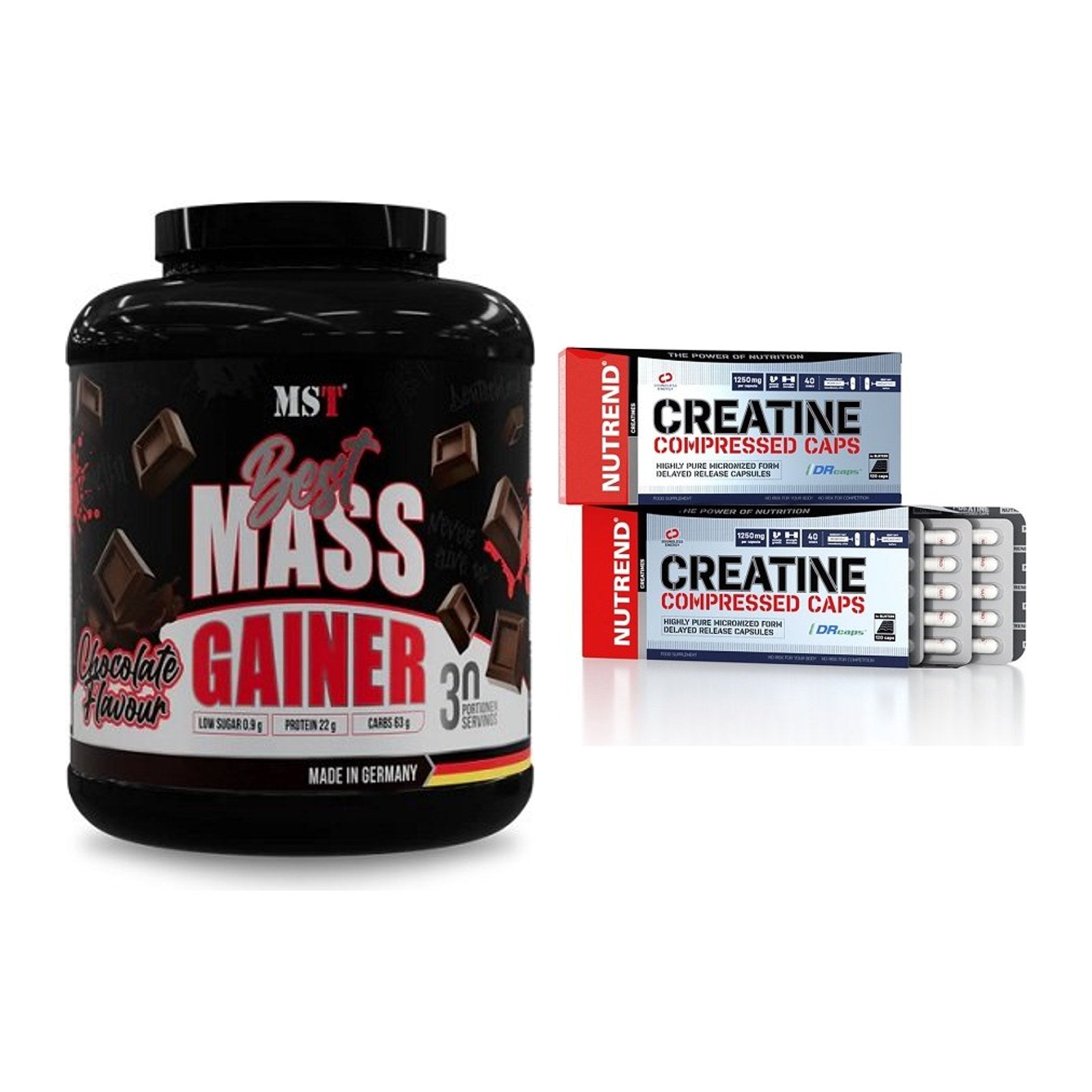 Masseaufbau-Set: MST Best Mass Gainer + Nutrend Creatine – alle enthaltenen Artikel