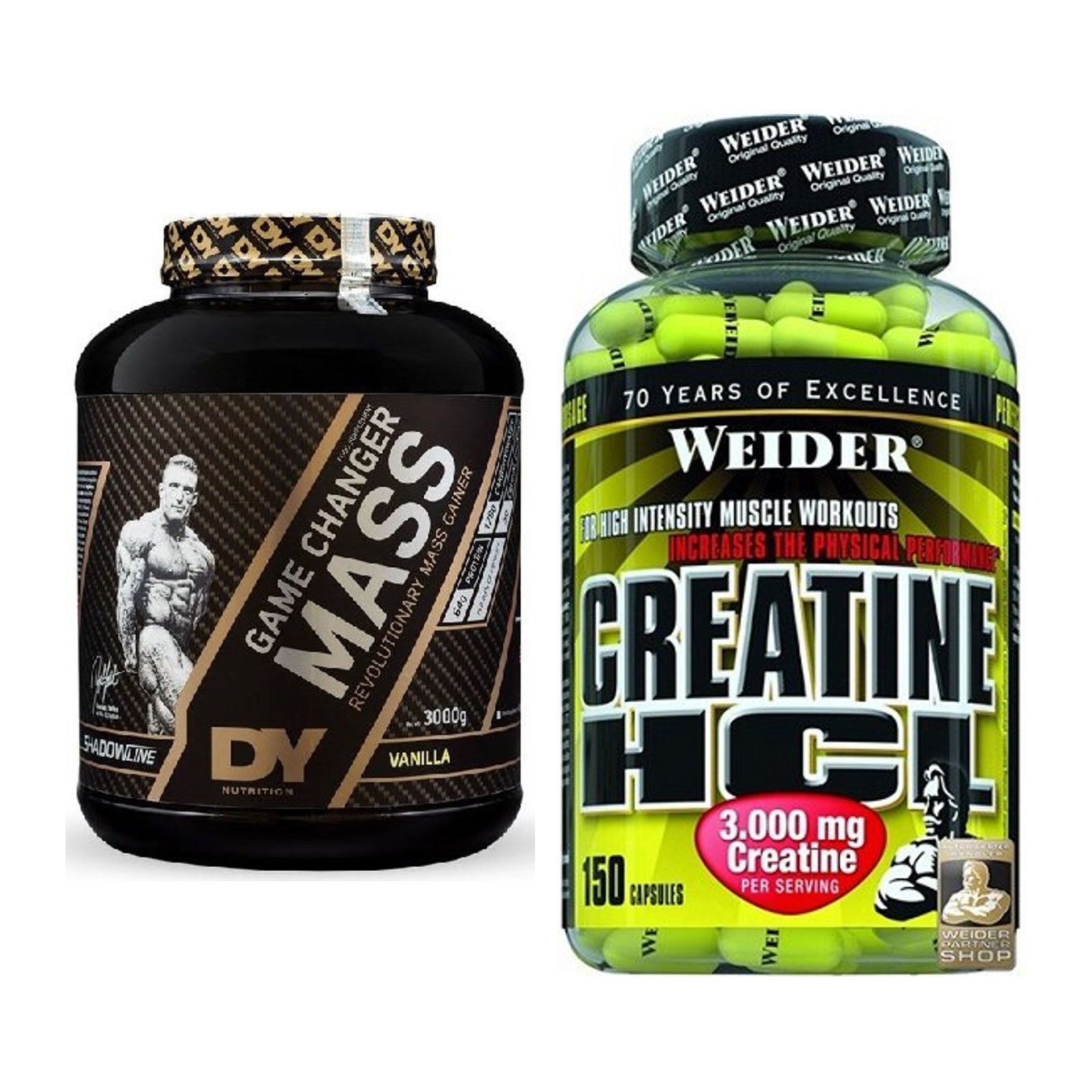 Masseaufbau-Set: DY Nutrition Game Changer Mass + Weider Creatin HCL – alle enthaltenen Artikel