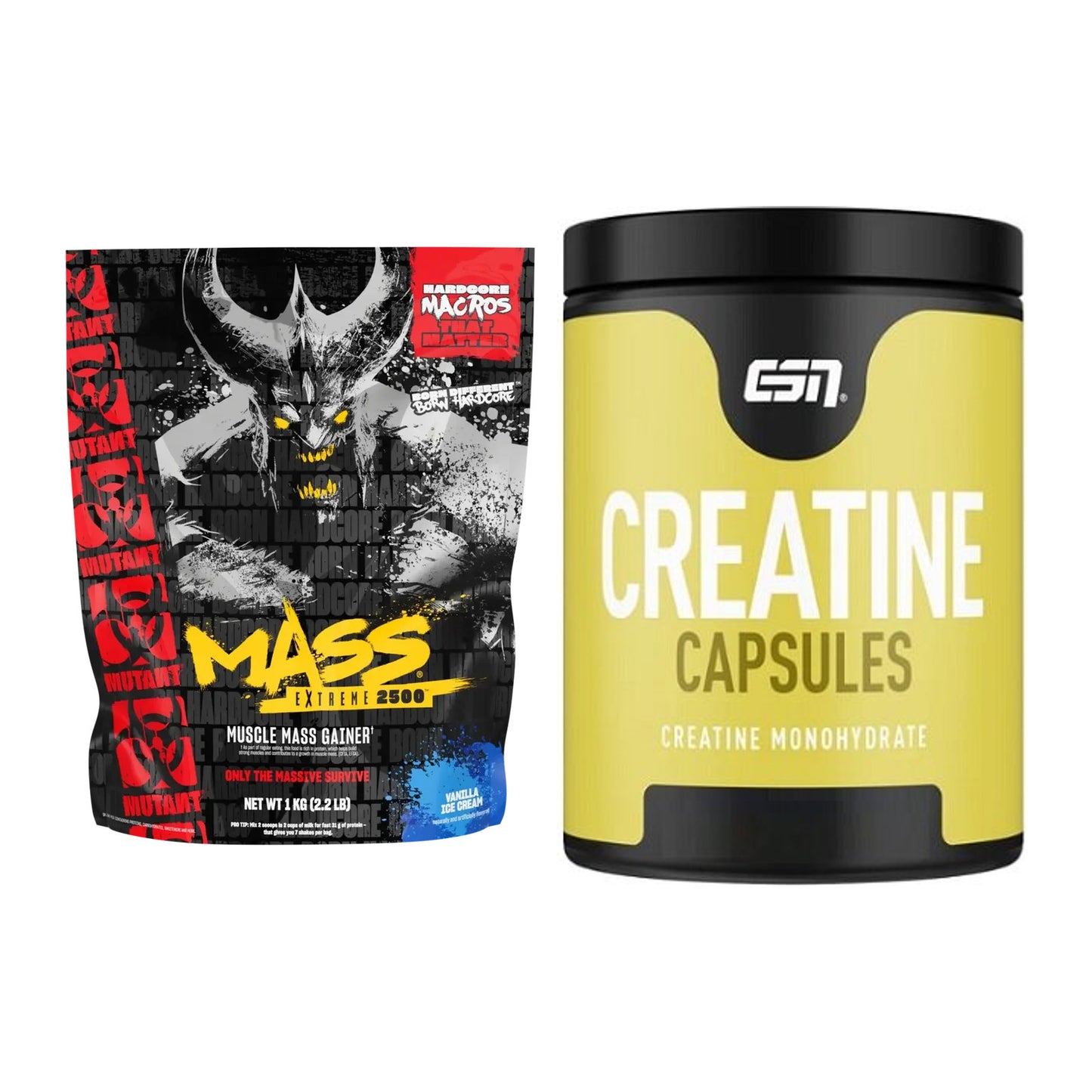 Masseaufbau-Set: Mutant Mass EXTREME 2500 + ESN Ultrapure Creatine – alle enthaltenen Artikel