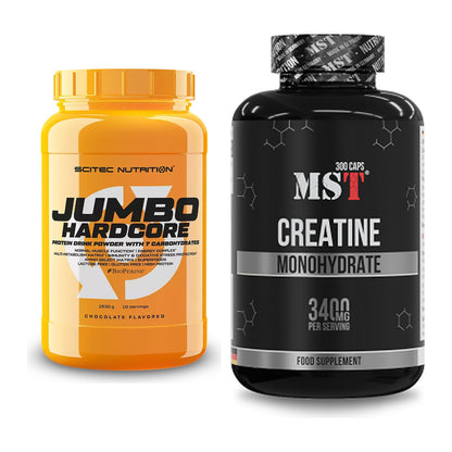 Masseaufbau-Set: Scitec Jumbo Hardcore1530g + MST Creatine Monohydrate – alle enthaltenen Artikel