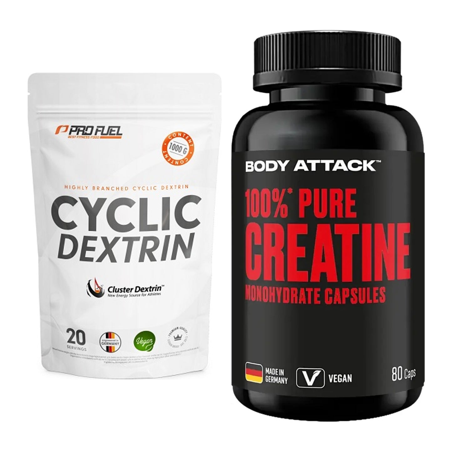 Masseaufbau-Set: ProFuel Cyclic Dextrin + Body Attack 100% Pure – alle enthaltenen Artikel