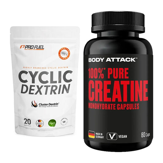 Masseaufbau-Set: ProFuel Cyclic Dextrin + Body Attack 100% Pure – alle enthaltenen Artikel