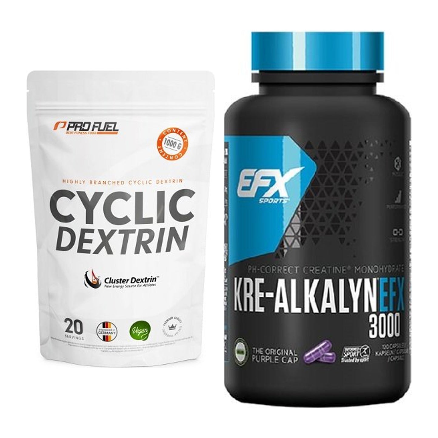 Masseaufbau-Set: ProFuel Cyclic Dextrin Cluster + EFX Kre-Alkalyn 3000 – alle enthaltenen Artikel