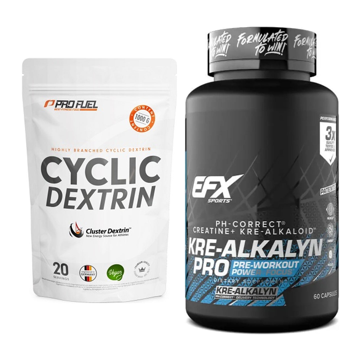 Masseaufbau-Set: ProFuel Cyclic Dextrin Cluster + EFX Kre-Alkalyn PRO – alle enthaltenen Artikel
