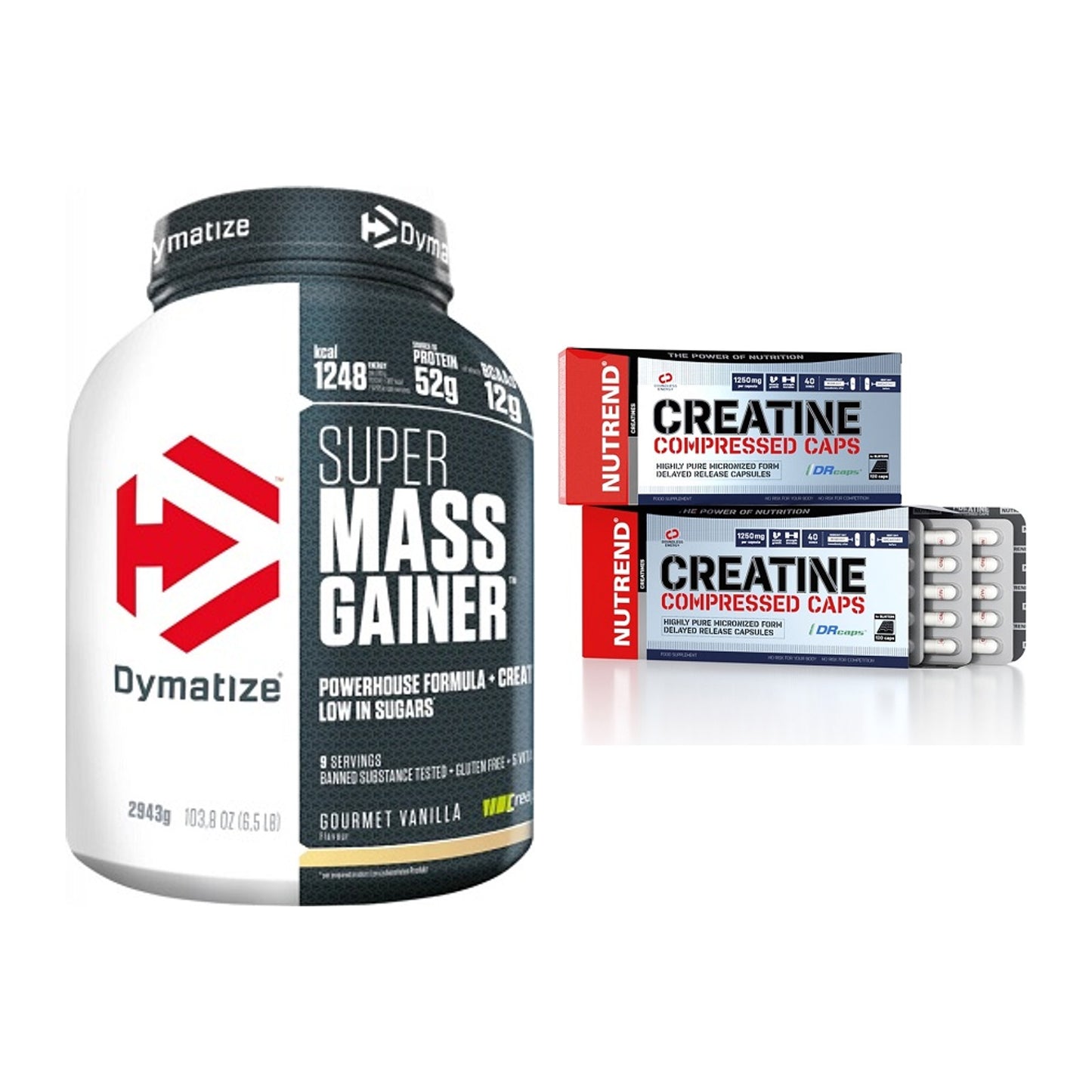 Masseaufbau-Set: Dymatize Super Mass + Nutrend Creatine – alle enthaltenen Artikel