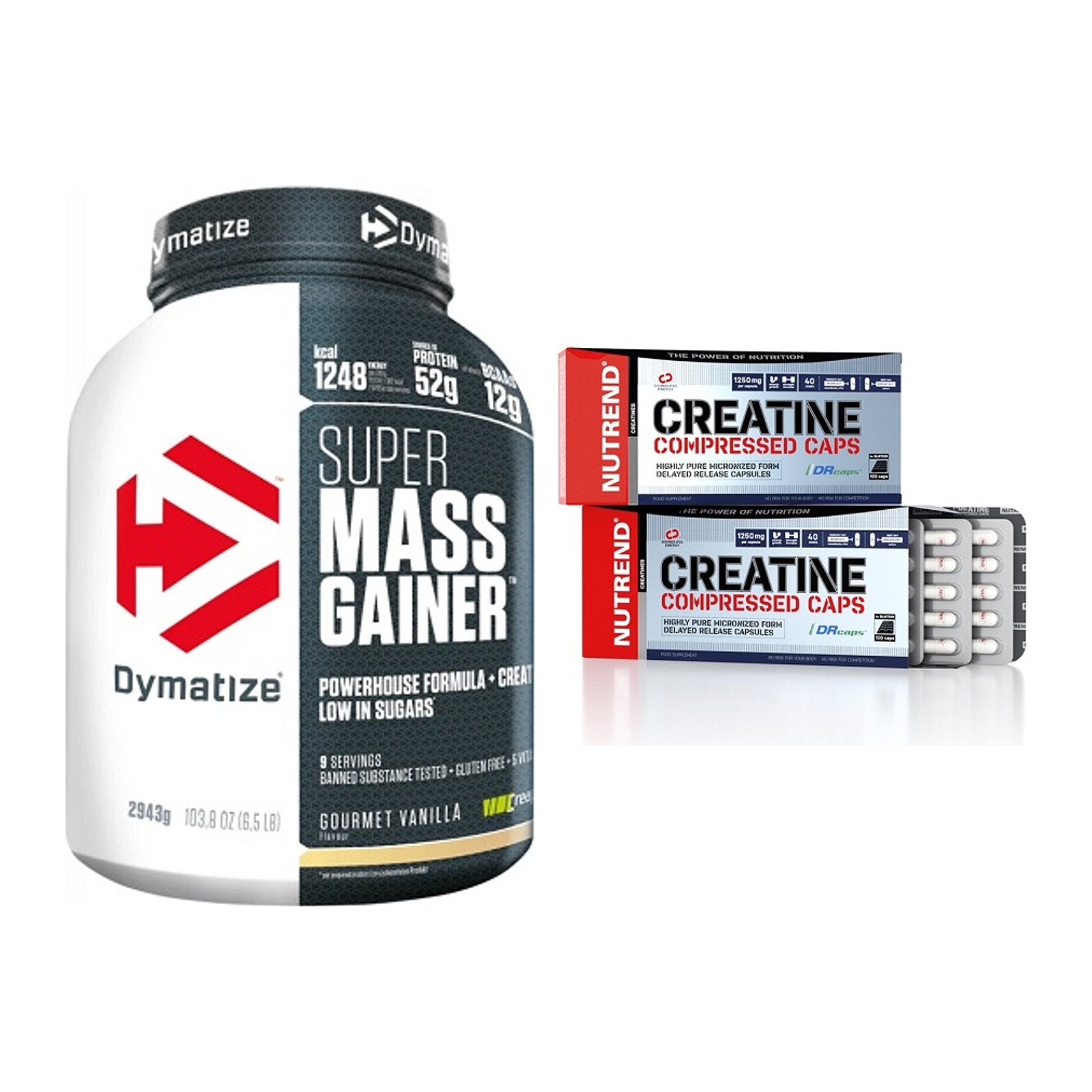 Masseaufbau-Set: Dymatize Super Mass + Nutrend Creatine – alle enthaltenen Artikel