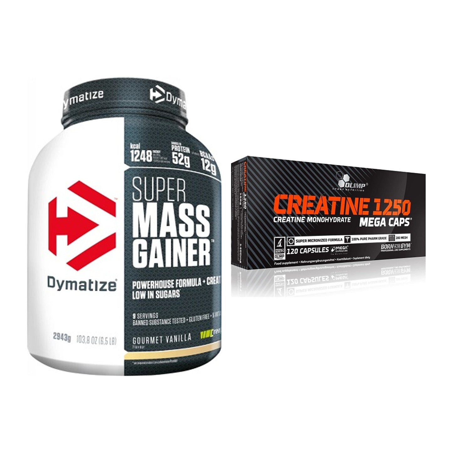 Masseaufbau-Set: Dymatize Super Mass Gainer + Olimp Creatine Mega Caps – alle enthaltenen Artikel