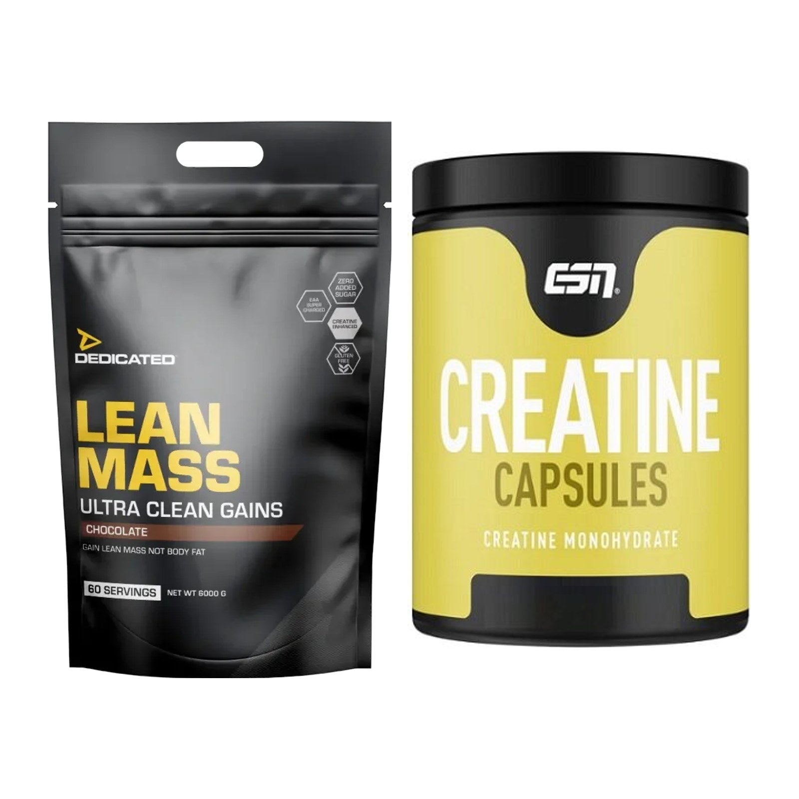 Masseaufbau-Set: Dedicated Lean Mass Gainer + ESN Ultrapure Creatine – alle enthaltenen Artikel
