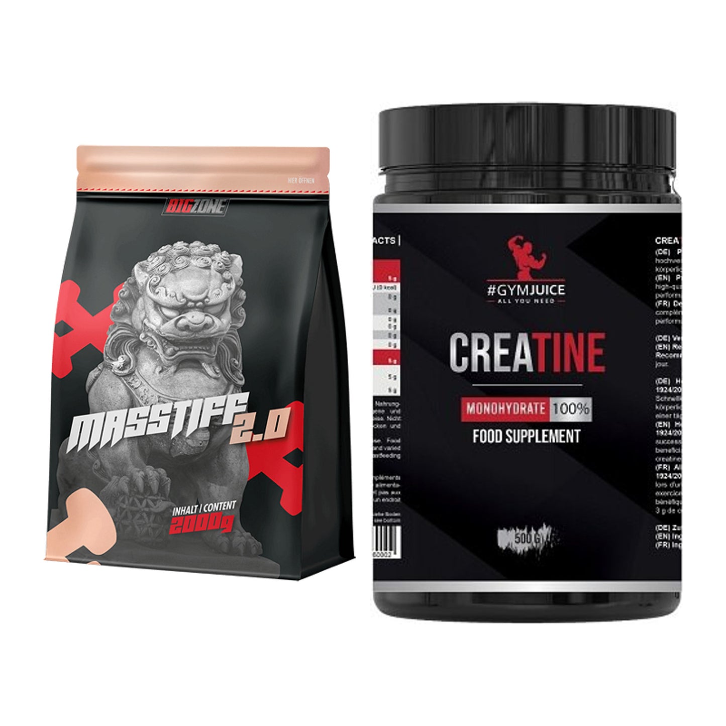 Masseaufbau-Set: Big Zone Masstiff 2.0 + #GYMJUICE Creatine – alle enthaltenen Artikel
