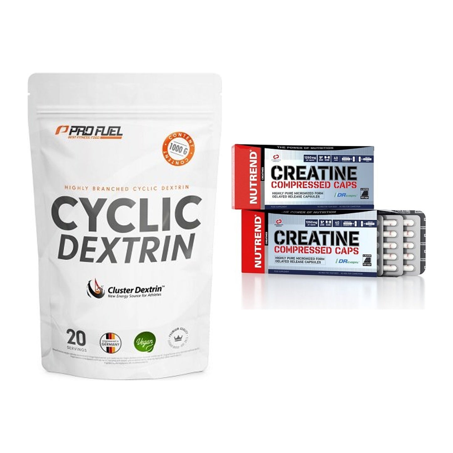 Masseaufbau-Set: ProFuel Cyclic Dextrin + Nutrend Creatine – alle enthaltenen Artikel