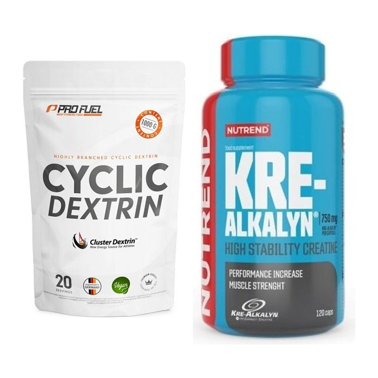 Masseaufbau-Set: ProFuel Cyclic Dextrin Cluster + Nutrend Kre-Alkalyn – alle enthaltenen Artikel
