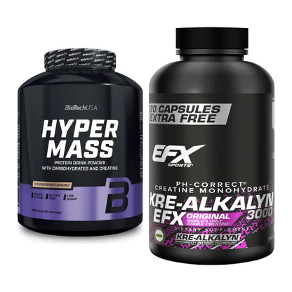 Masseaufbau-Set: BioTech Hyper Mass 4000g + EFX Kre-Alkalyn 3000 – alle enthaltenen Artikel