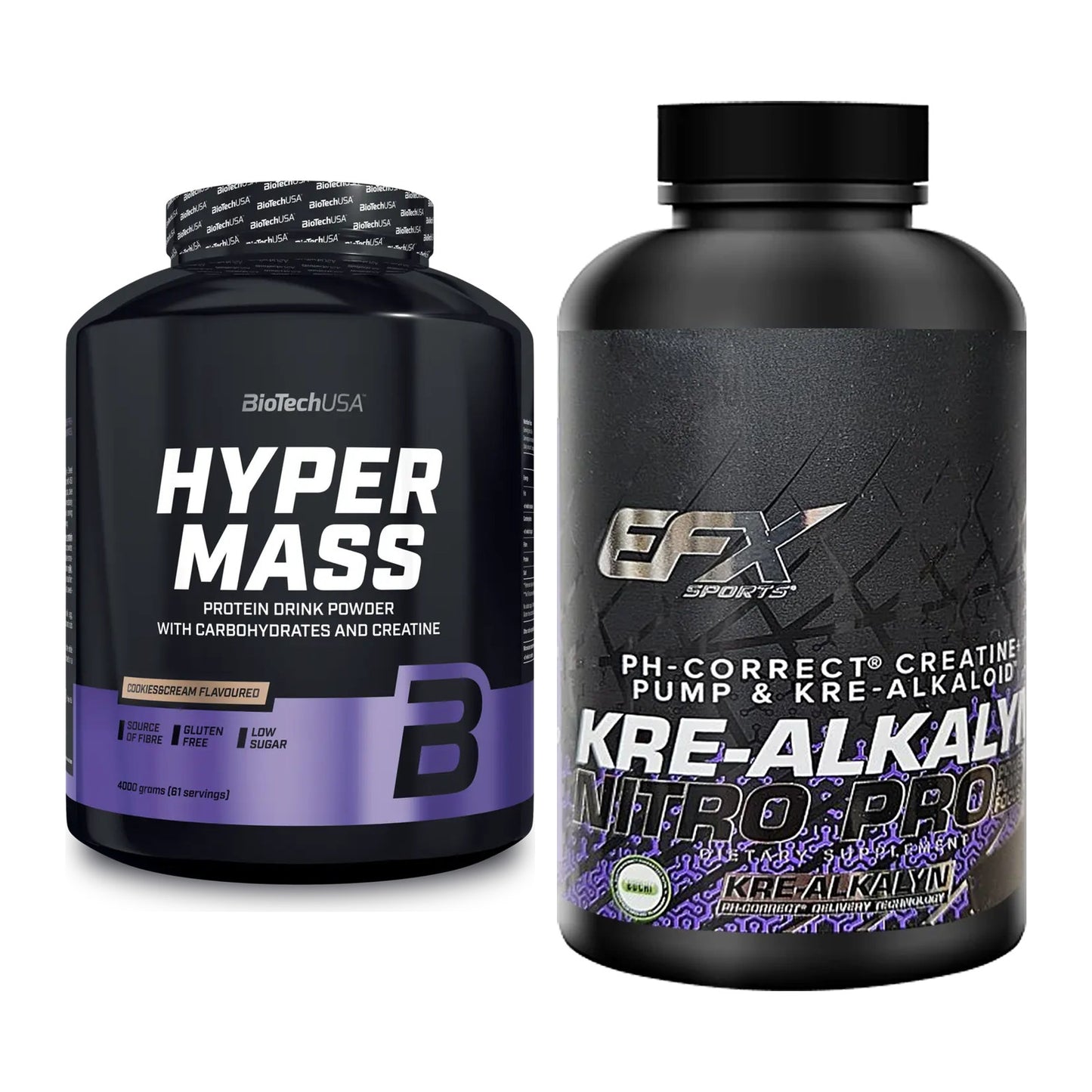 Masseaufbau-Set: BioTech Hyper Mass + EFX Kre-Alkalyn Nitro PRO – alle enthaltenen Artikel