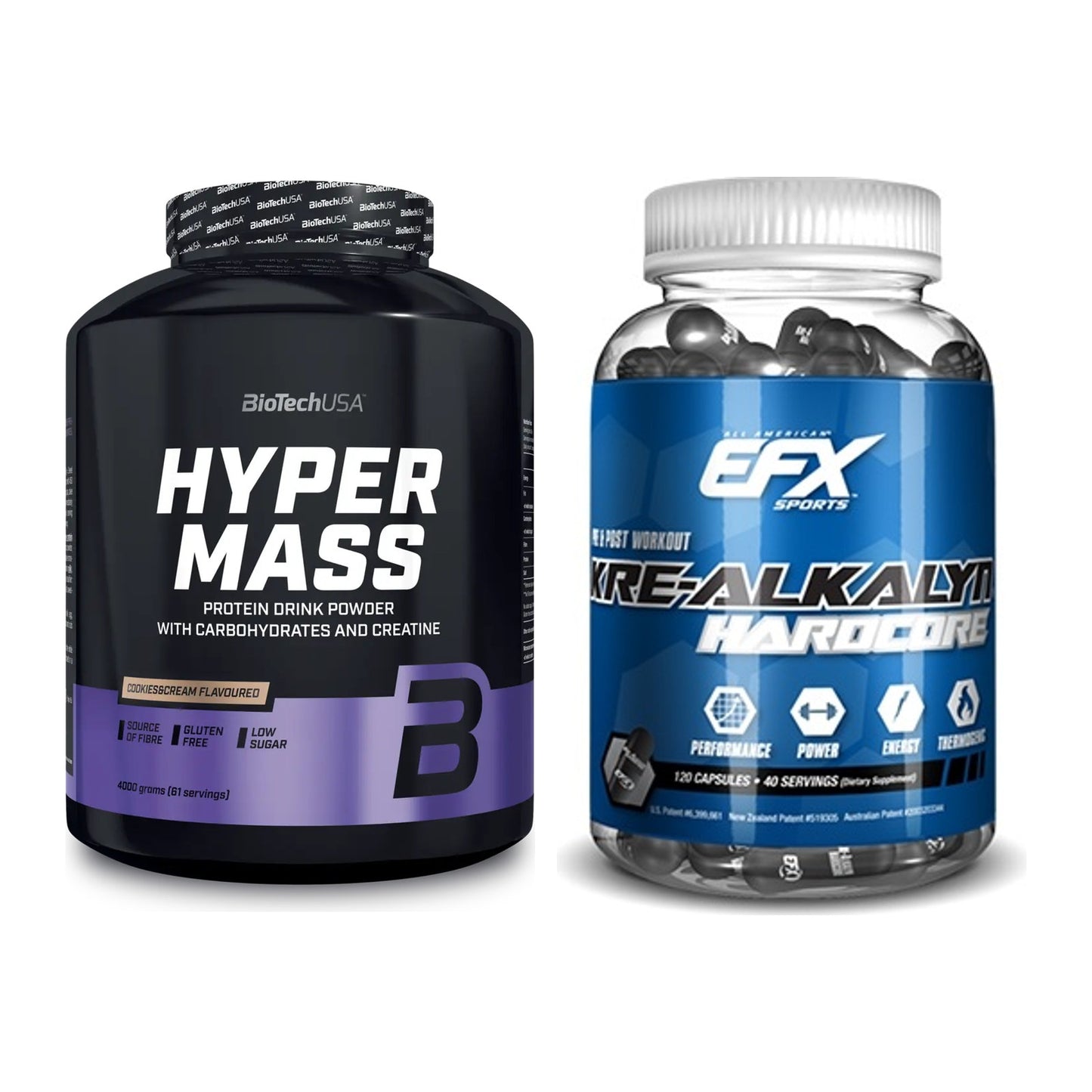 Masseaufbau-Set: BioTech Hyper Mass + EFX Kre-Alkalyn Hardcore – alle enthaltenen Artikel
