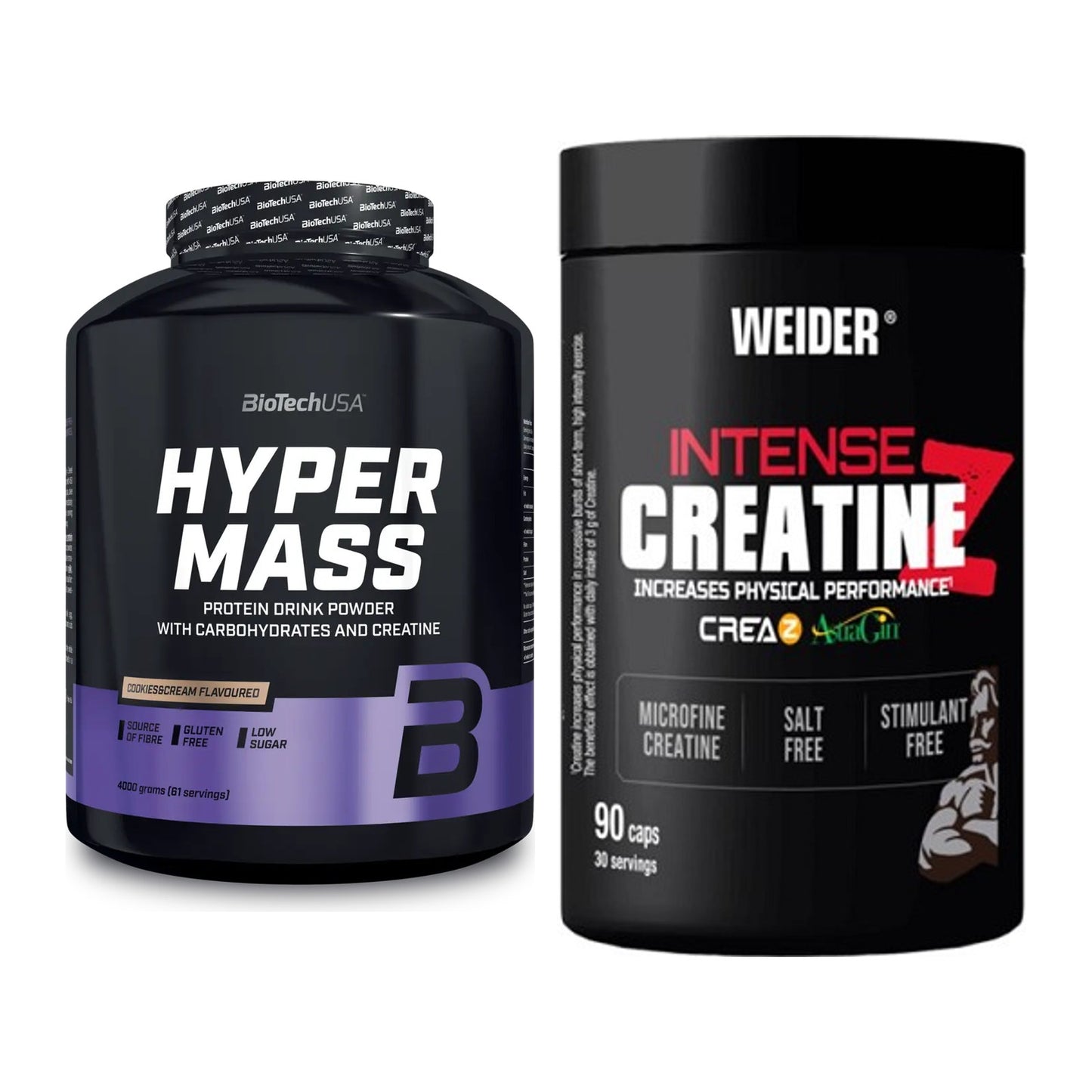 Masseaufbau-Set: BioTech Hyper Mass + Weider Intense Pure Creatine – alle enthaltenen Artikel