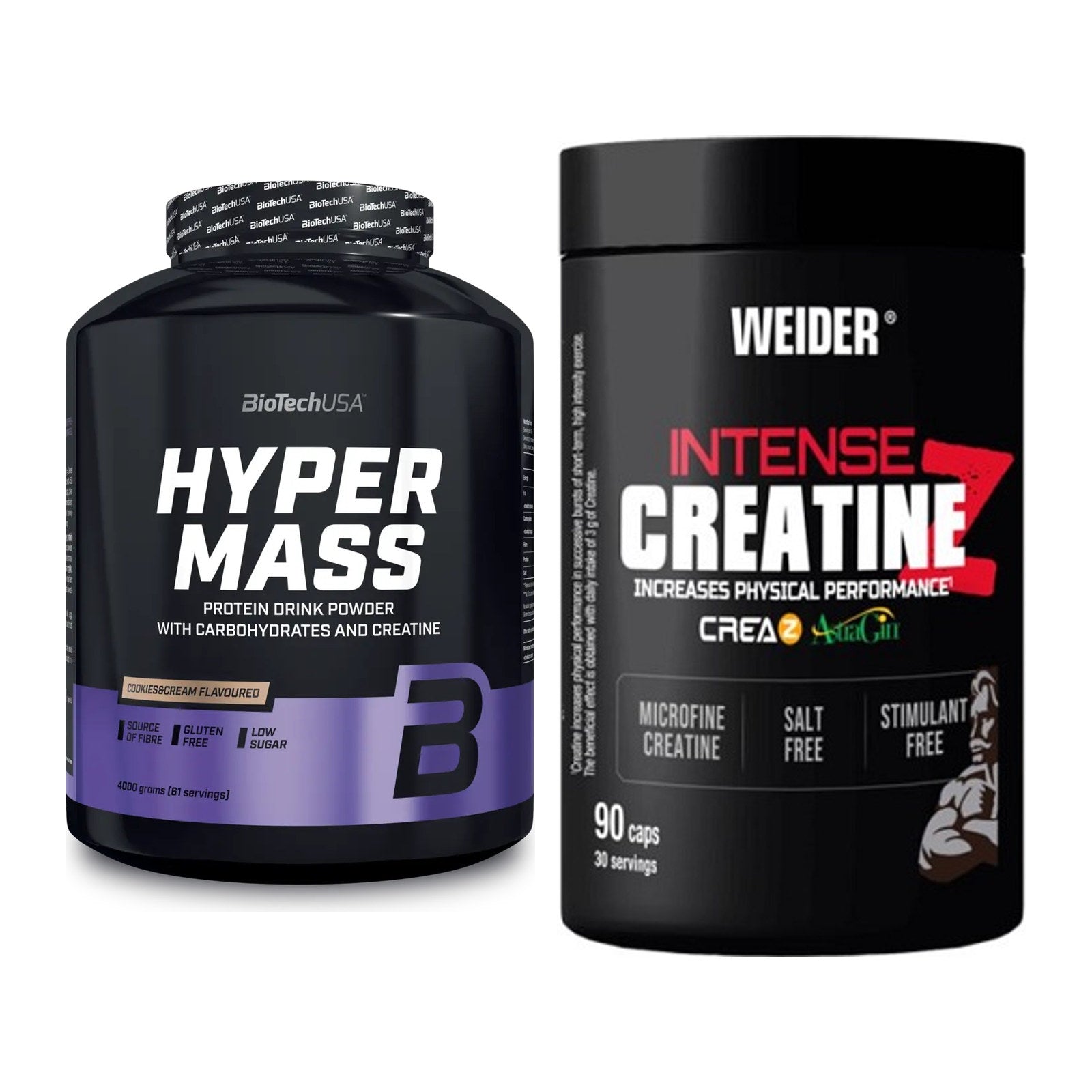Masseaufbau-Set: BioTech Hyper Mass + Weider Intense Pure Creatine – alle enthaltenen Artikel