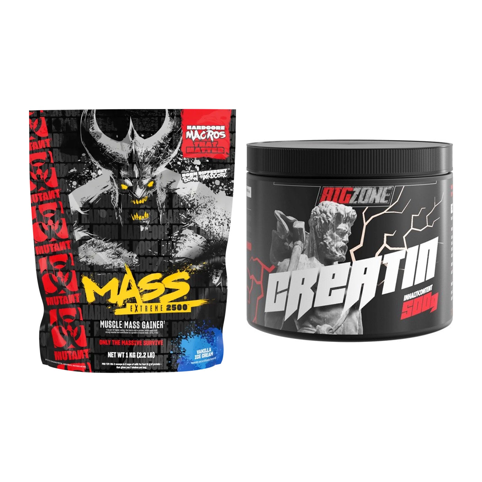 Masseaufbau-Set: Mutant Mass EXTREME 2500 + Big Zone Creatin – alle enthaltenen Artikel