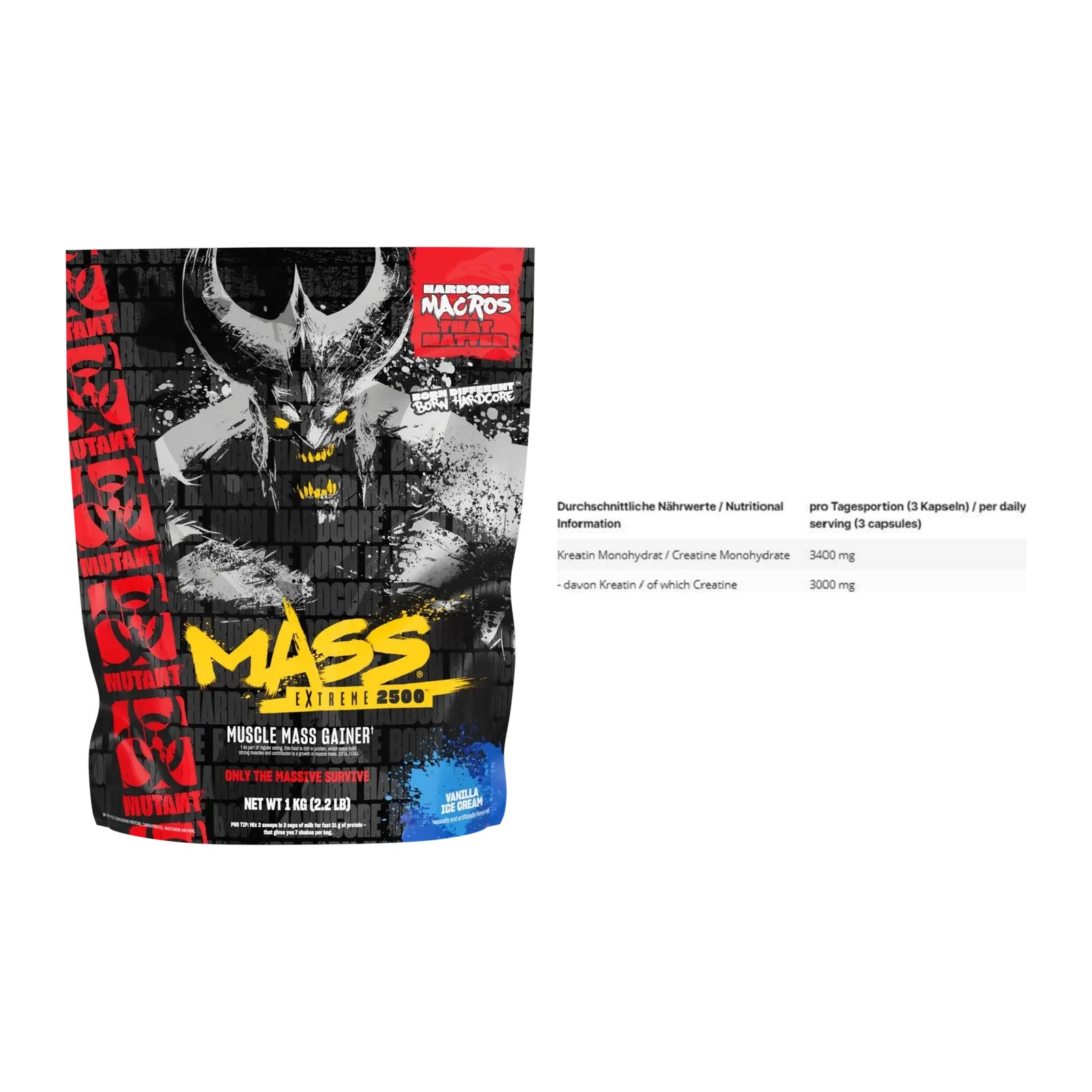 Masseaufbau-Set: Mutant Mass EXTREME 2500 + INLEAD Creatine – alle enthaltenen Artikel