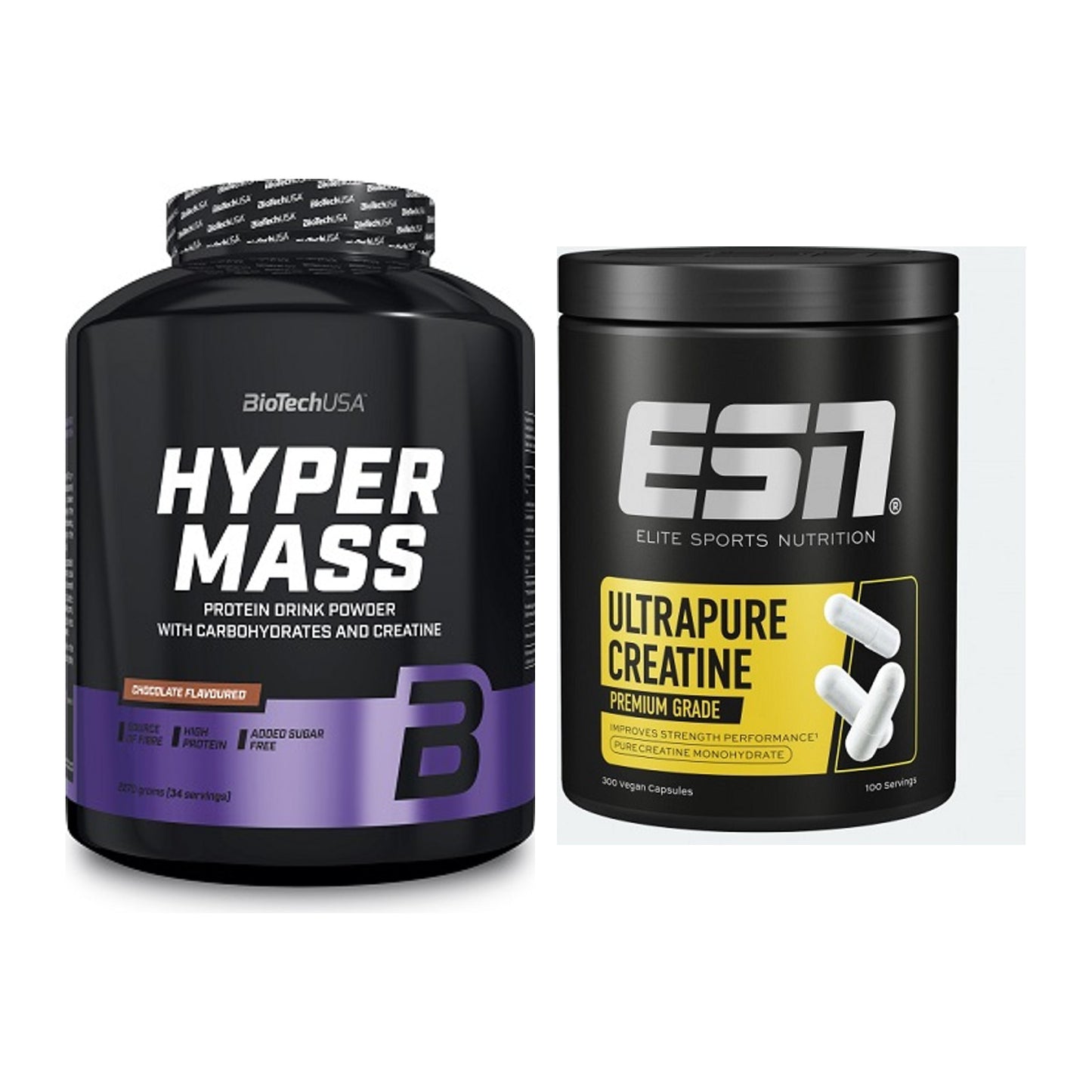 Masseaufbau-Set: BioTech Hyper Mass + ESN Ultrapure Creatine Capsules – alle enthaltenen Artikel
