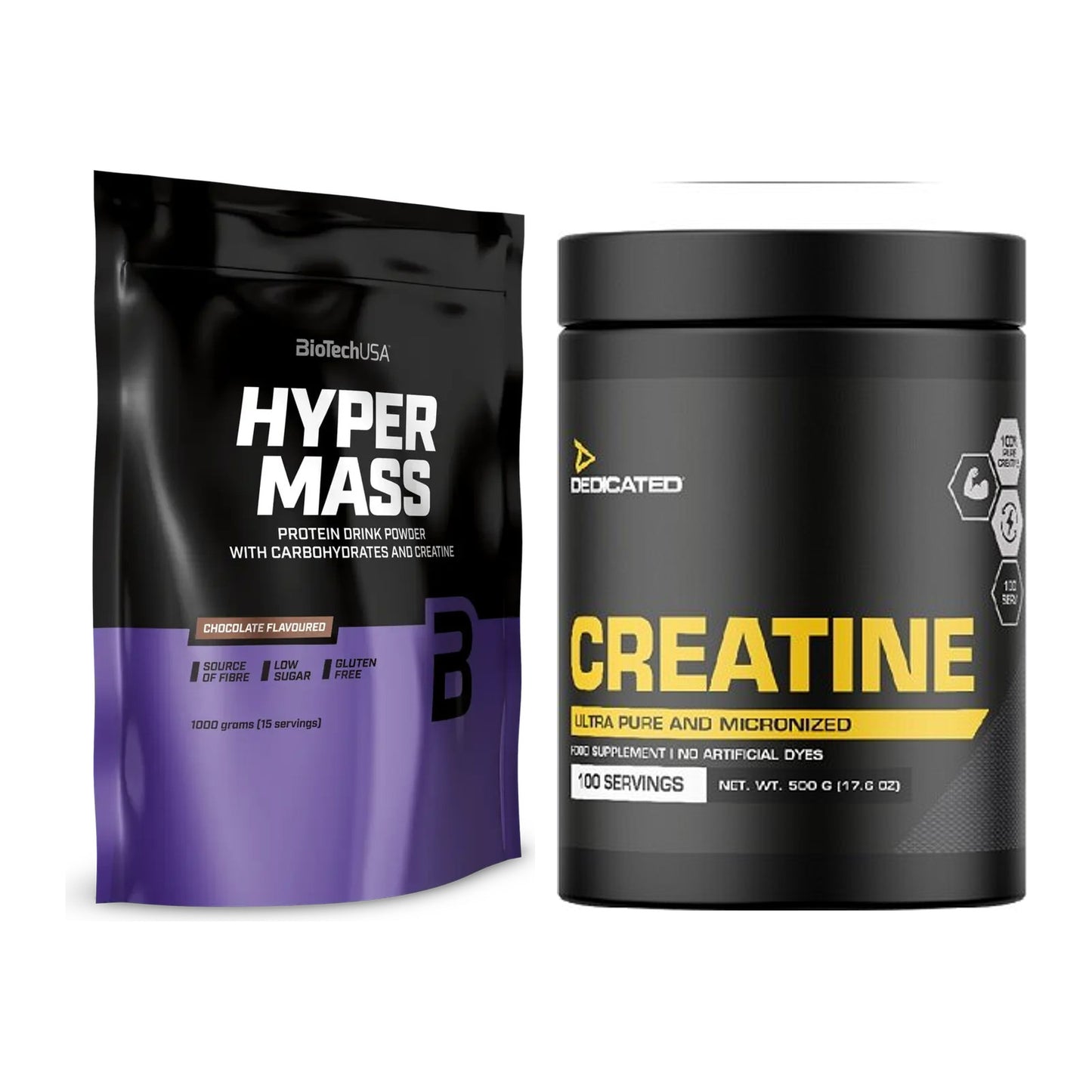 Masseaufbau-Set: BioTech Hyper Mass + Dedicated Creatine – alle enthaltenen Artikel
