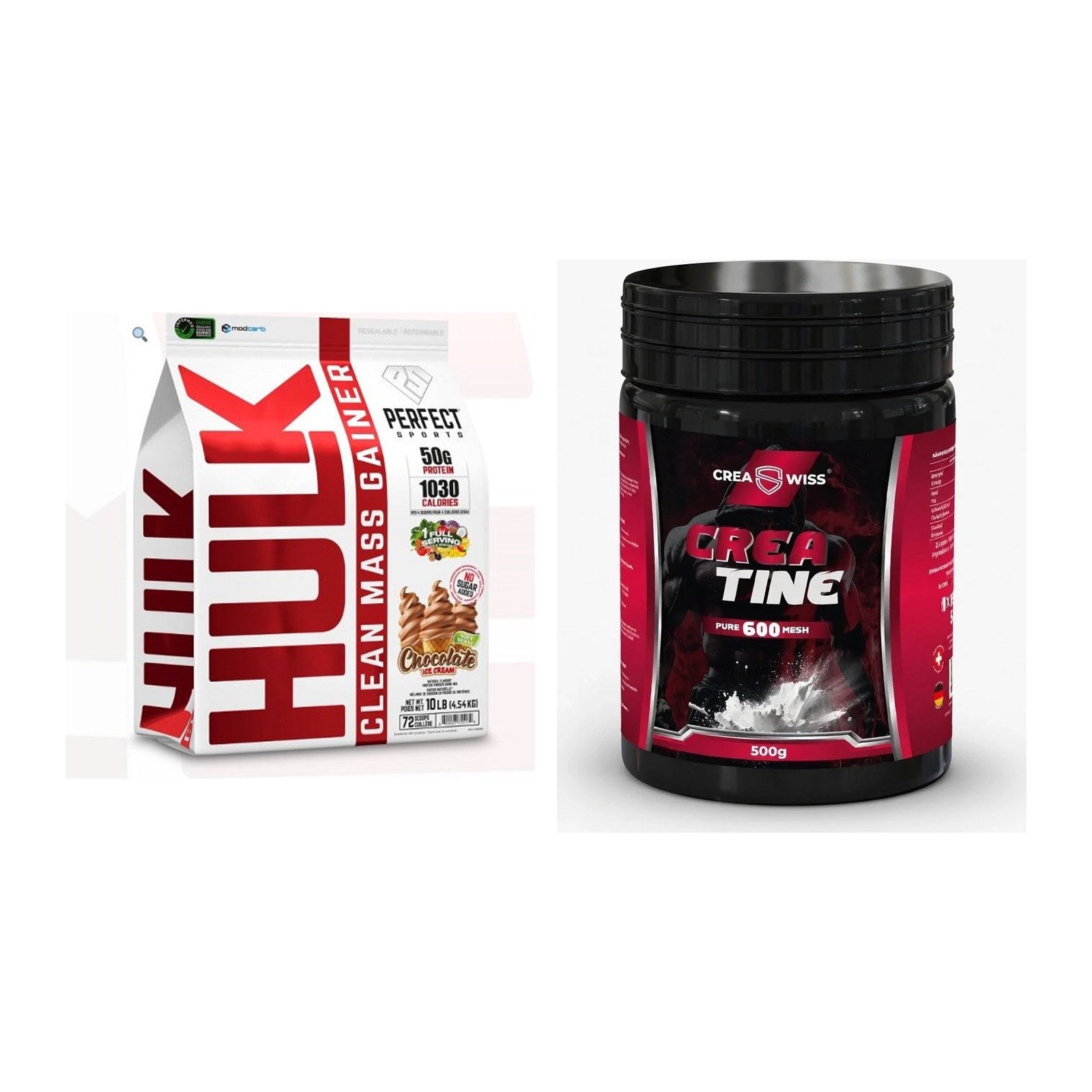 Masseaufbau-Set: Perfect Sports Hulk Clean + CREASWISS Creatine 600 – alle enthaltenen Artikel