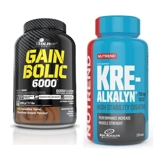 Masseaufbau-Set: Olimp Gain Bolic 6000 + Nutrend Kre-Alkalyn – alle enthaltenen Artikel