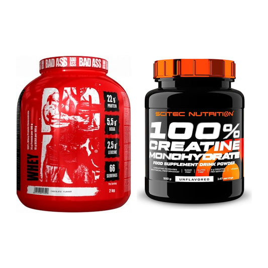 Masseaufbau-Set: BAD ASS Whey + Scitec Creatine Monohydrate – alle enthaltenen Artikel
