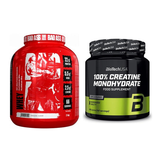 Masseaufbau-Set: BAD ASS Whey + BioTech Creatine Monohydrate – alle enthaltenen Artikel