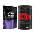 Masseaufbau-Set: BioTech Hyper Mass + Body Attack 100% Pure Creatine – alle enthaltenen Artikel