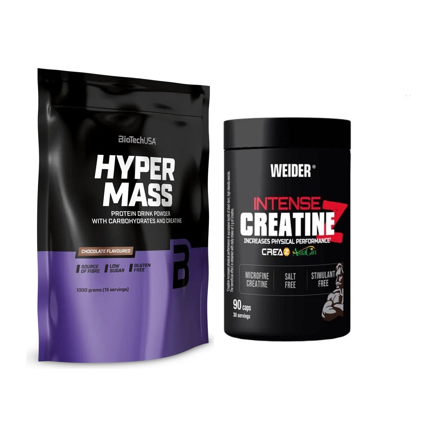 Masseaufbau-Set: BioTech Hyper Mass + Weider Intense Pure Creatine – alle enthaltenen Artikel