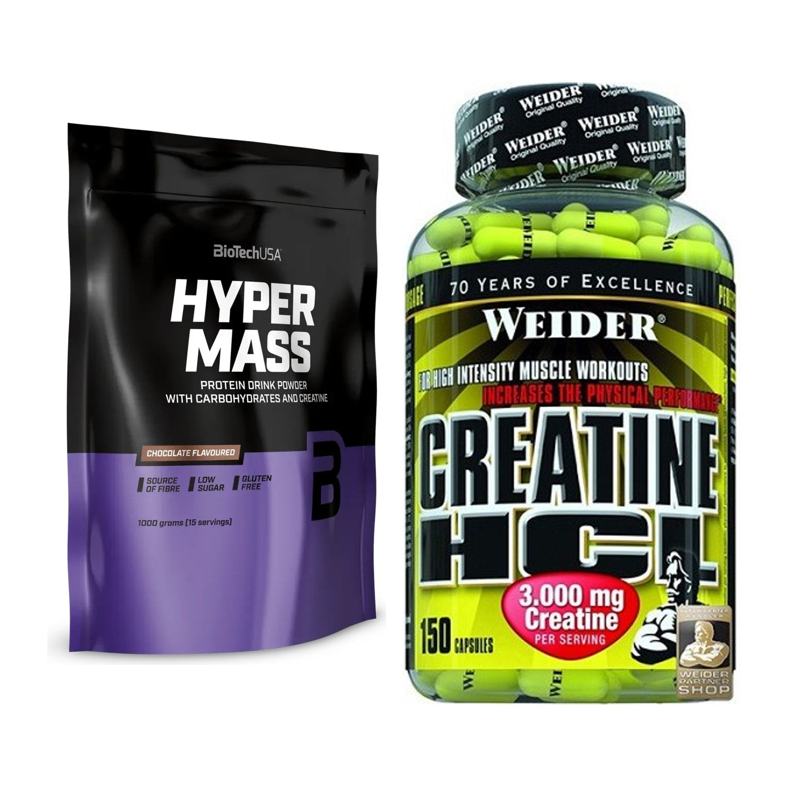 Masseaufbau-Set: BioTech Hyper Mass + Weider Creatin HCL – alle enthaltenen Artikel