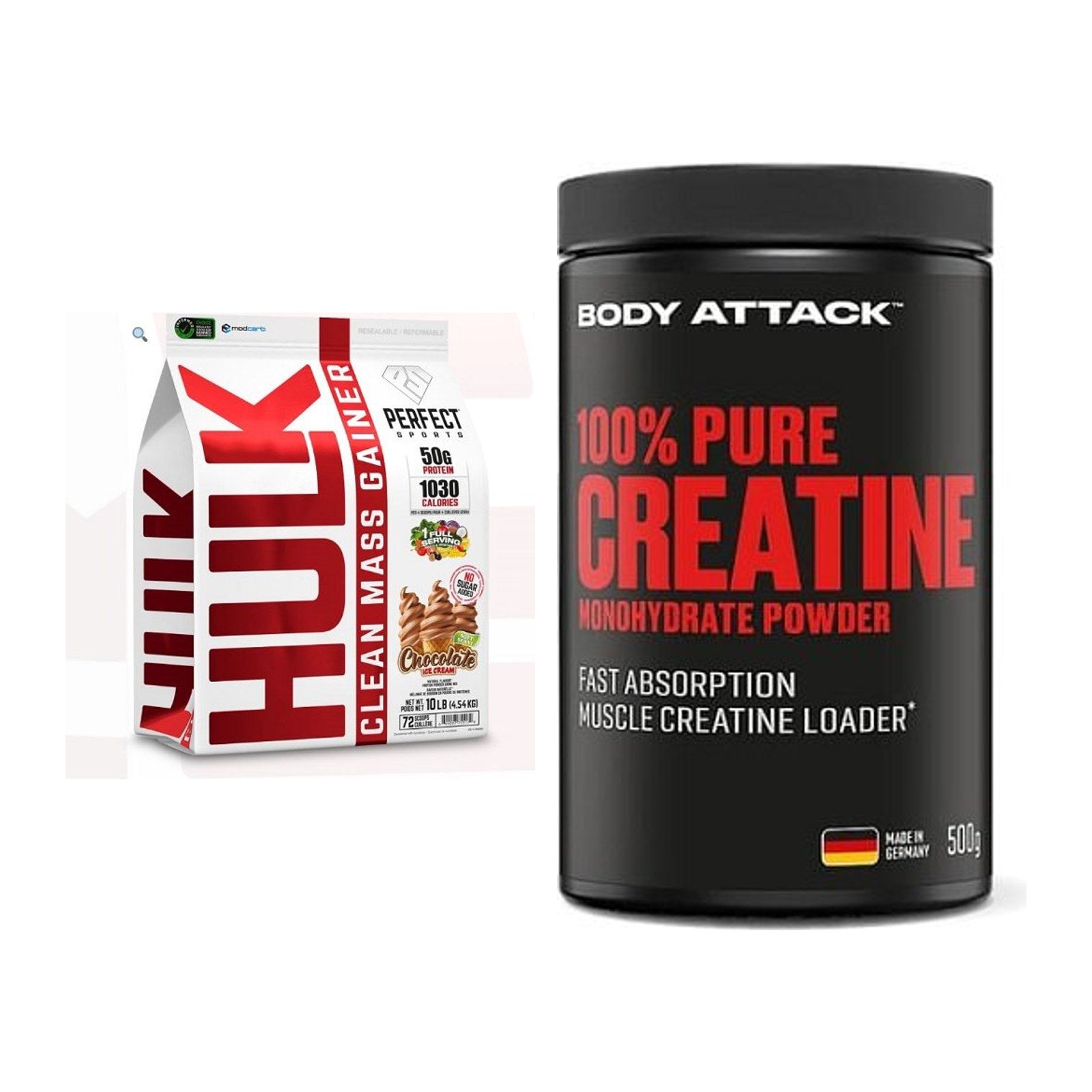 Masseaufbau-Set: Perfect Sports Hulk Clean + Body Attack 100% Pure – alle enthaltenen Artikel
