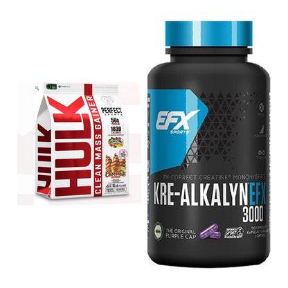 Masseaufbau-Set: Perfect Sports Hulk Clean Mass + EFX Kre-Alkalyn 3000 – alle enthaltenen Artikel