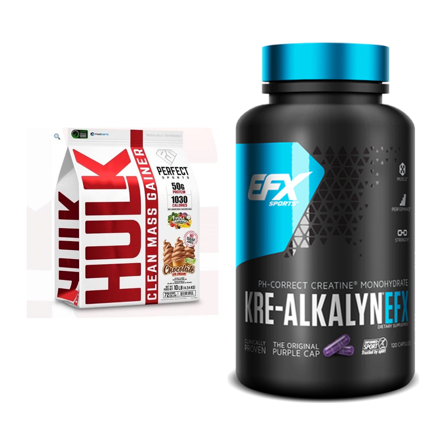 Masseaufbau-Set: Perfect Sports Hulk Clean Mass + EFX Kre-Alkalyn – alle enthaltenen Artikel