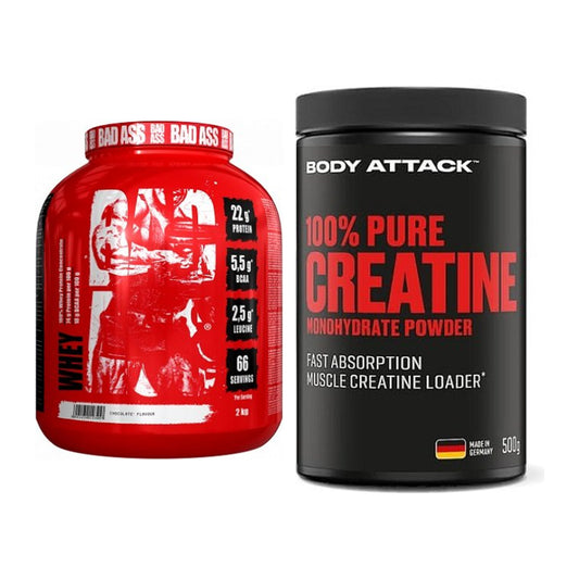 Masseaufbau-Set: BAD ASS Whey + Body Attack 100% Pure Creatine – alle enthaltenen Artikel