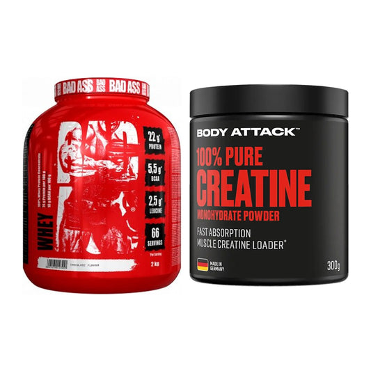 Masseaufbau-Set: BAD ASS Whey + Body Attack 100% Pure Creatine – alle enthaltenen Artikel