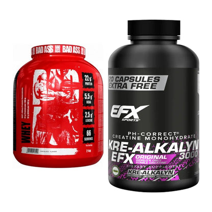 Masseaufbau-Set: BAD ASS Whey + EFX Kre-Alkalyn 3000 – alle enthaltenen Artikel