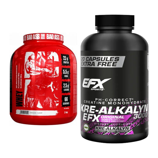 Masseaufbau-Set: BAD ASS Whey + EFX Kre-Alkalyn 3000 – alle enthaltenen Artikel