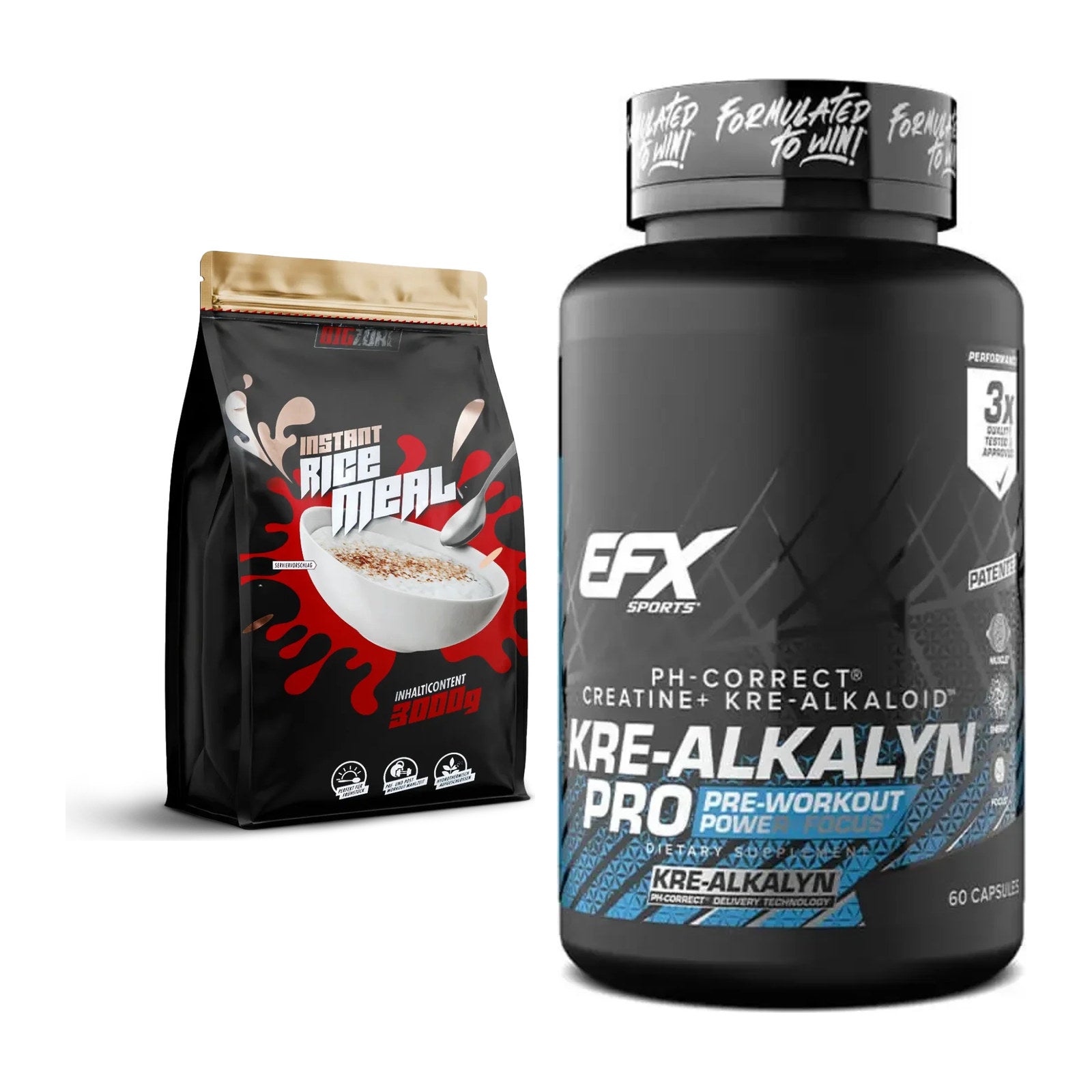 Masseaufbau-Set: Big Zone Rice Meal 3000g Beutel + EFX Kre-Alkalyn PRO – alle enthaltenen Artikel