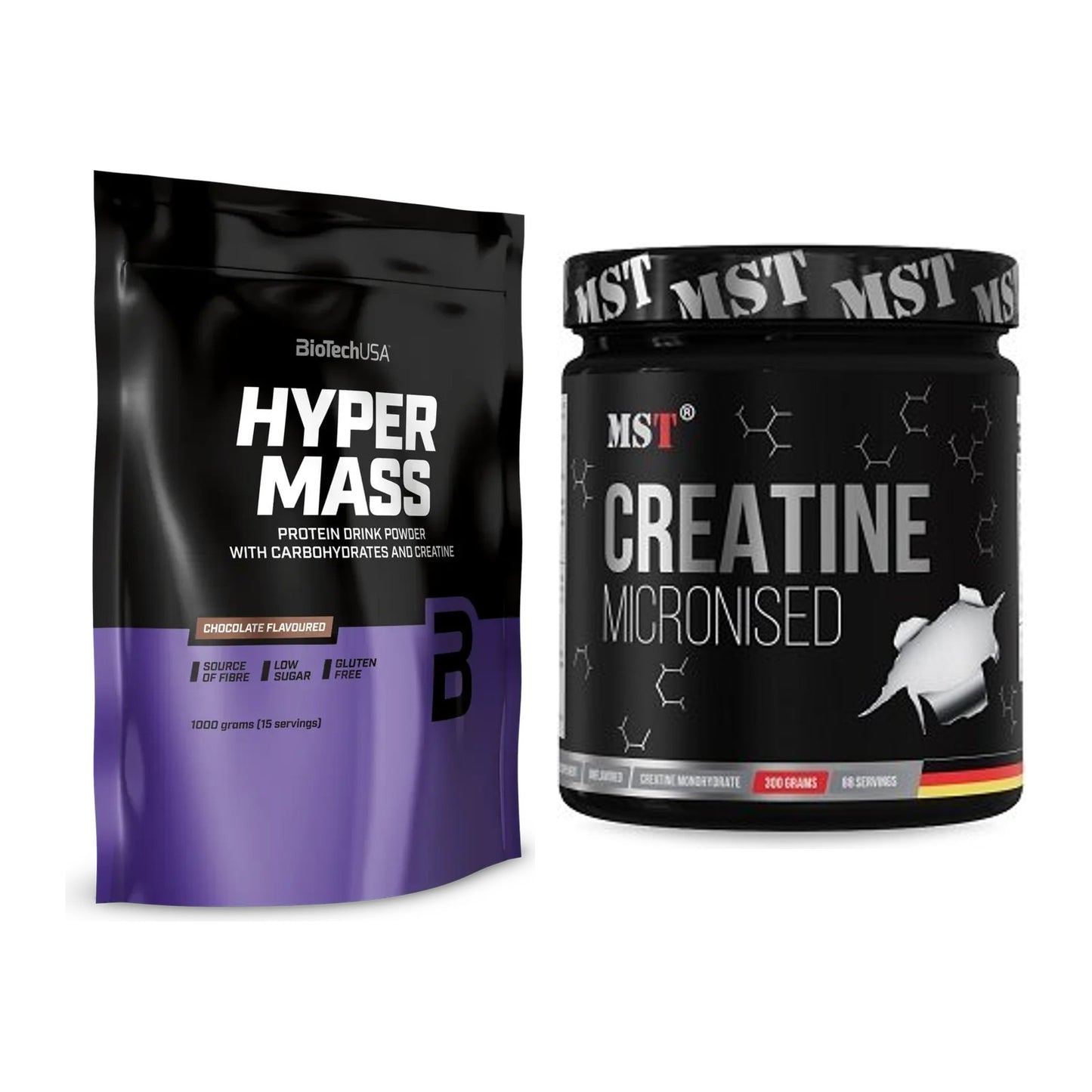 Masseaufbau-Set: BioTech Hyper Mass + MST Creatin Monohydrate – alle enthaltenen Artikel