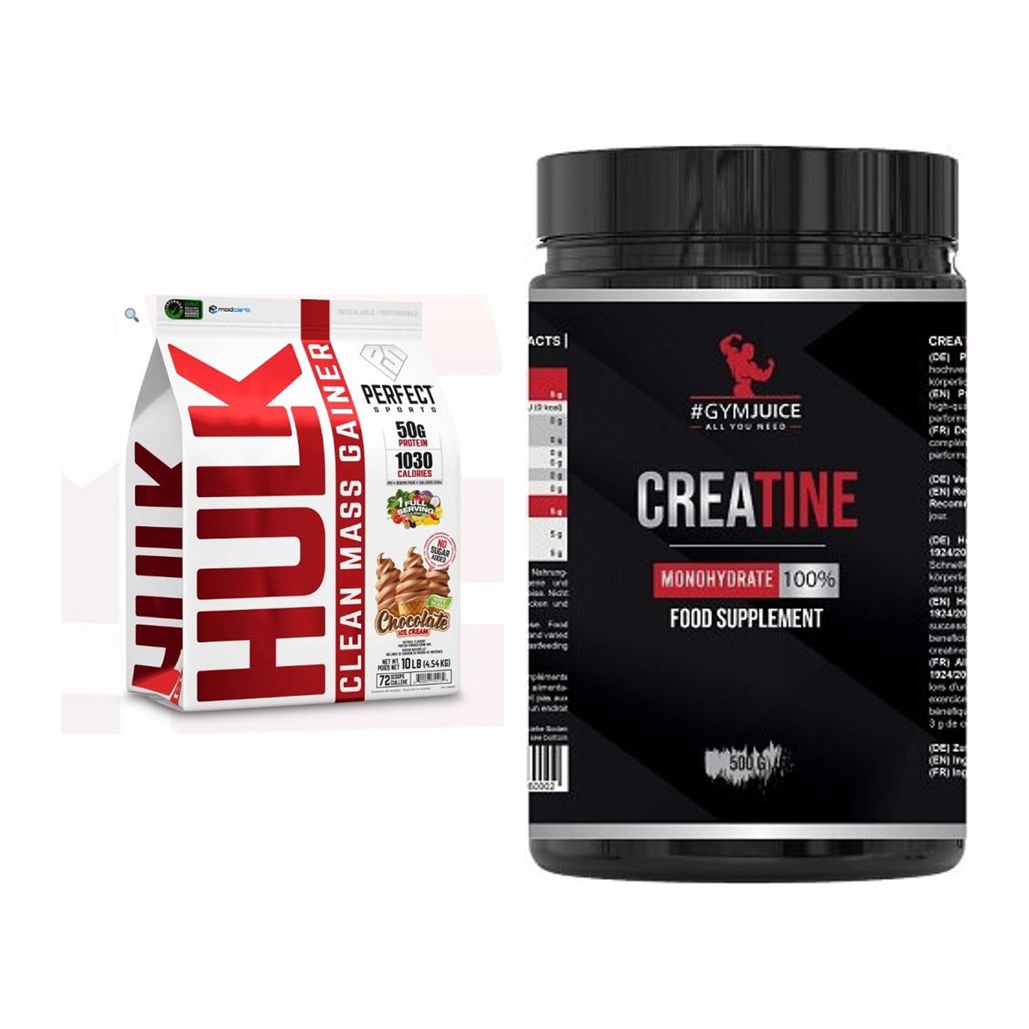 Masseaufbau-Set: Perfect Sports Hulk Clean + #GYMJUICE Creatine – alle enthaltenen Artikel