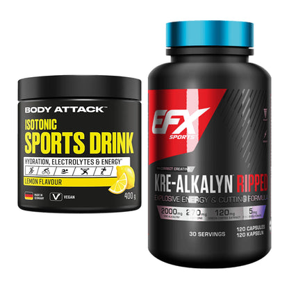 Masseaufbau-Set: Body Attack Isotonic + EFX Kre-Alkalyn Ripped – alle enthaltenen Artikel