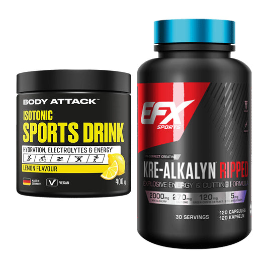 Masseaufbau-Set: Body Attack Isotonic + EFX Kre-Alkalyn Ripped – alle enthaltenen Artikel