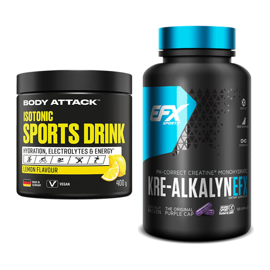 Mass Building Set: Body Attack Isotonic Sports Drink + EFX Kre-Alkalyn - all items included
