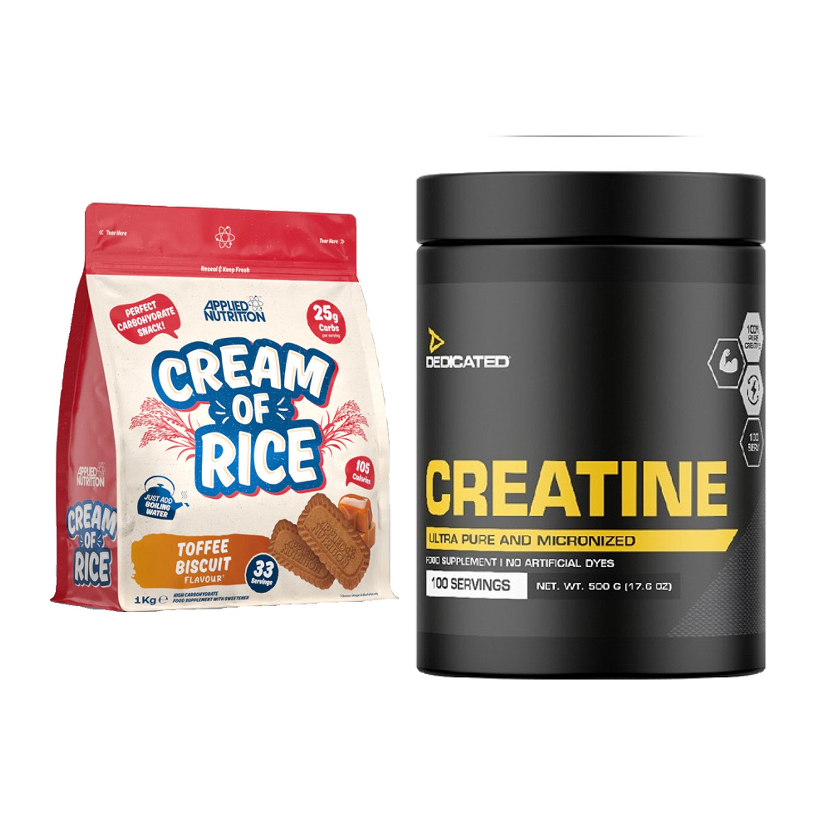 Masseaufbau-Set: Applied Nutrition Cream of Rice + Dedicated Creatine – alle enthaltenen Artikel