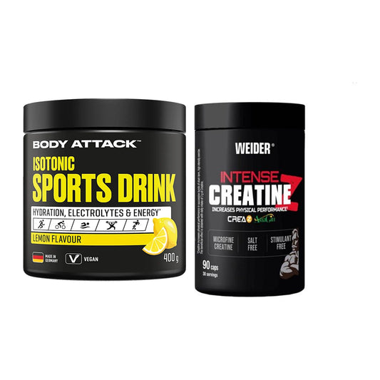 Masseaufbau-Set: Body Attack Isotonic + Weider Intense Pure – alle enthaltenen Artikel