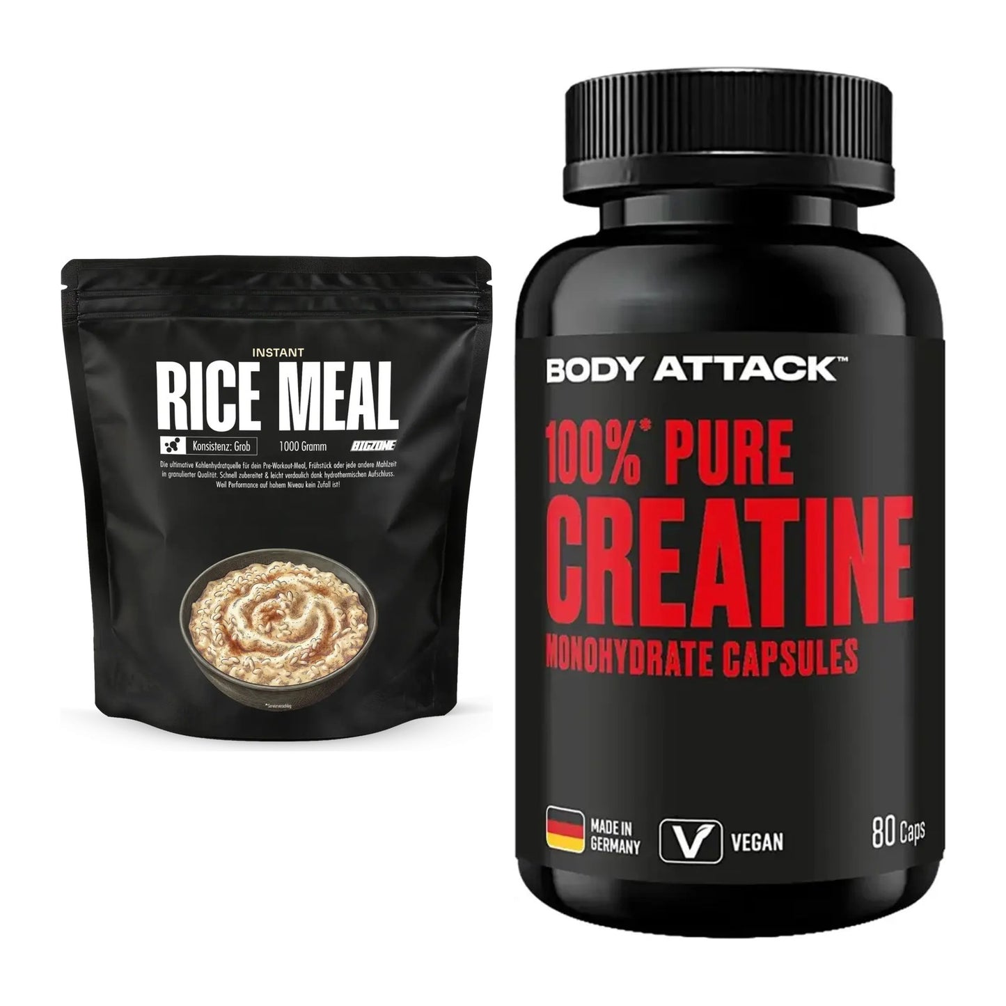 Masseaufbau-Set: Big Zone Instant Rice + Body Attack 100% Pure – alle enthaltenen Artikel